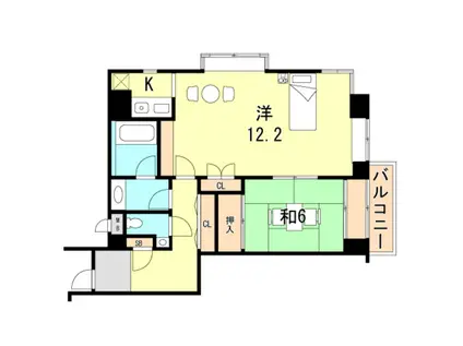 ルーア芦屋(2K/2階)の間取り写真