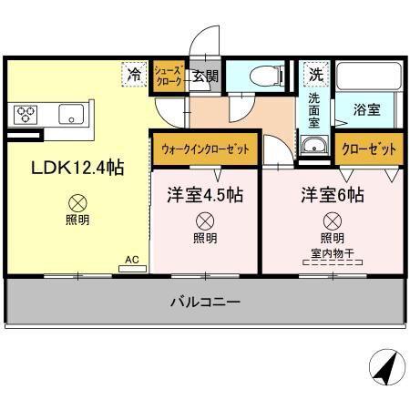 ゼンティール川崎地(2LDK/2階)の間取り写真