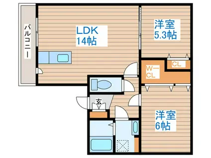 グラネージュ ヤマハナ(2LDK/4階)の間取り写真