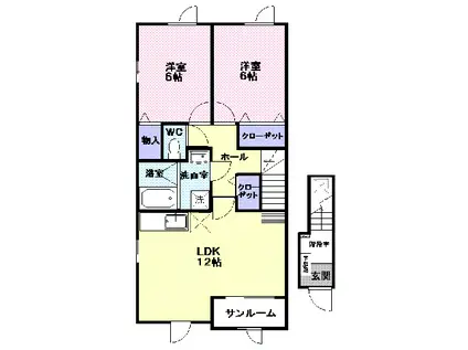ウィスティリアパディ弐番館(2LDK/2階)の間取り写真