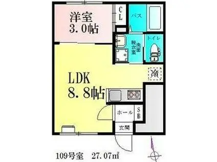 CLOUDNINE台原(1LDK/1階)の間取り写真