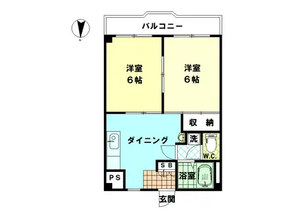 パルムハウス白子(2DK/5階)の間取り写真