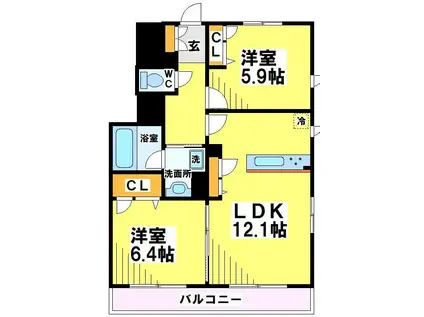 グランドールIII(2LDK/1階)の間取り写真