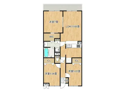 プレミアムスイート尾崎(3LDK/3階)の間取り写真