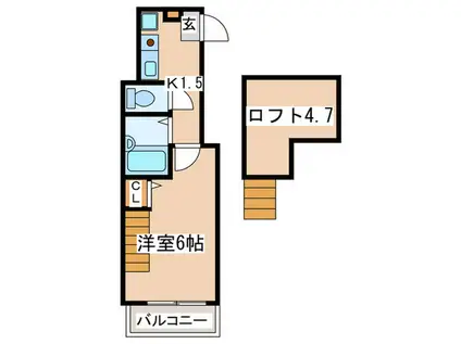 サフィール向ヶ丘(1K/2階)の間取り写真