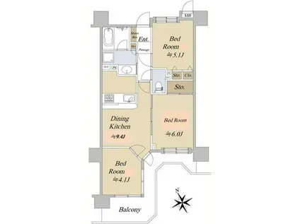 ナイスアーバン川崎(3DK/11階)の間取り写真