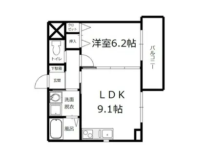 ポートミズキ観音(1LDK/1階)の間取り写真