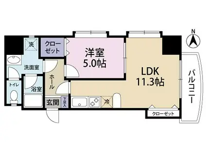 ローレルコート田町(1LDK/8階)の間取り写真