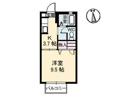 インペリアルB棟(1K/1階)の間取り写真