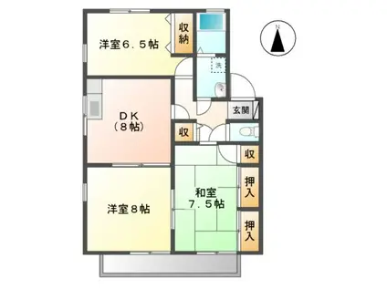 コーポユアーナD棟(3DK/2階)の間取り写真