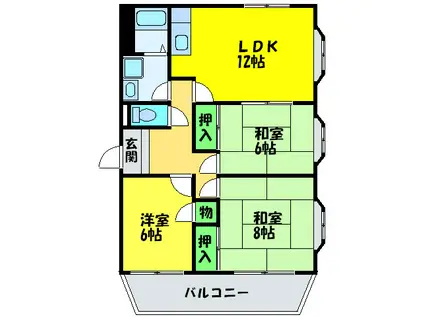 エステートビルIII(3LDK/8階)の間取り写真