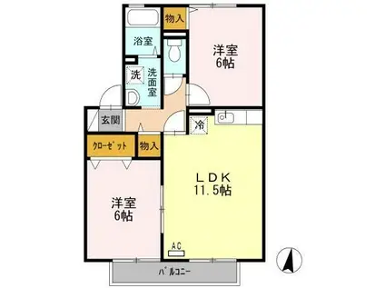 リベリュール富の原II(2LDK/2階)の間取り写真