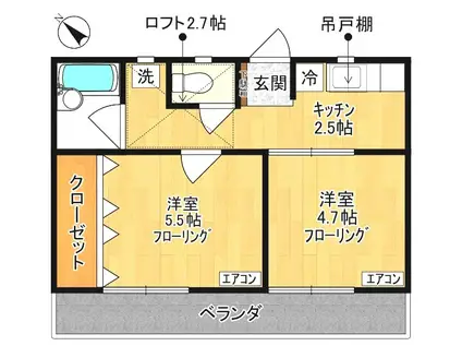 ペアハイム II(2K/2階)の間取り写真