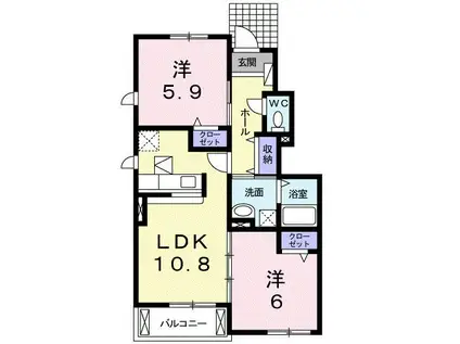 ヌーベル・カーサA(2LDK/1階)の間取り写真