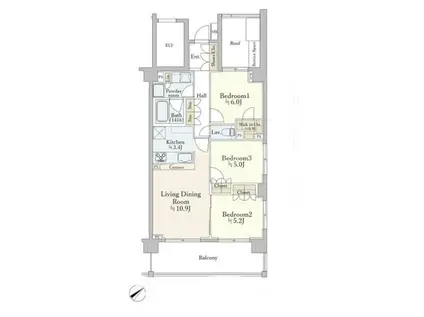 ザ・パークハウス横浜岸谷(3LDK/2階)の間取り写真