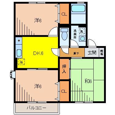 サイプレスタウンC棟(3DK/2階)の間取り写真