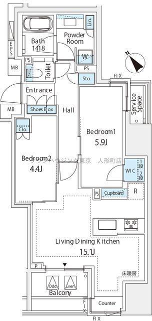 ミレアコート銀座プレミア(2LDK/8階)の間取り写真