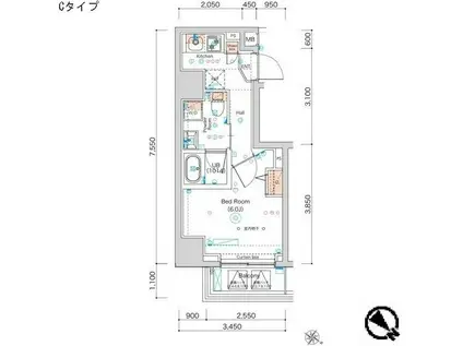 スクエアシティー横浜大通公園AZ(1K/2階)の間取り写真