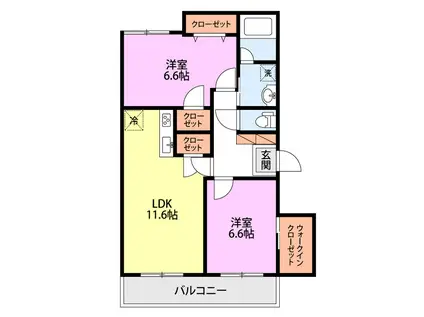 ガーデン・コートB棟(2LDK/2階)の間取り写真