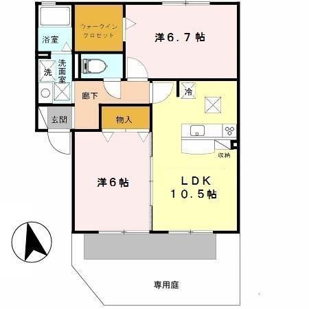 サンヴィレッジ田尻A棟(2LDK/1階)の間取り写真
