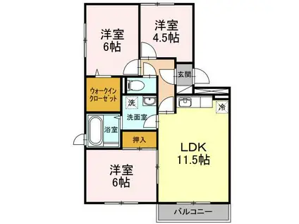 セジュールMEタケイシB(3LDK/2階)の間取り写真