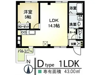 白百合ハイツ(1LDK/2階)の間取り写真