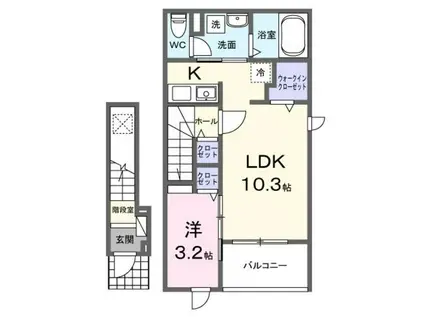 グレイス エム(1LDK/2階)の間取り写真