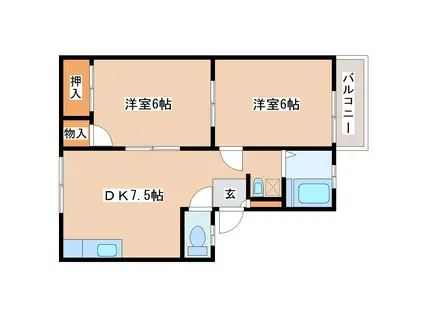 サンライフS(2DK/1階)の間取り写真