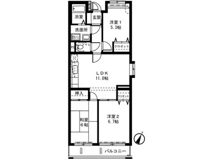 ライネスハイムII(3LDK/3階)の間取り写真