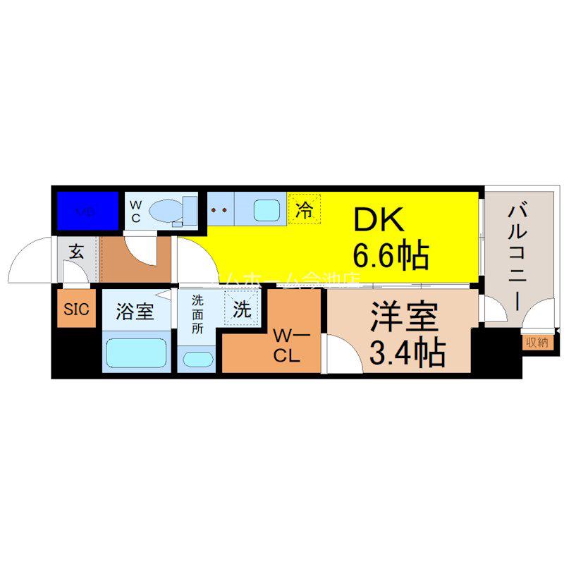 エステムコート名古屋新栄IVネスト(1DK/2階)の間取り写真