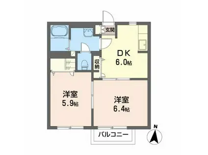 スカイヒルズ(2DK/2階)の間取り写真