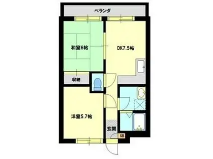 サンコーポ服部(2DK/3階)の間取り写真