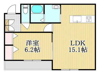 仙台空港鉄道 美田園駅 徒歩3分 3階建 築11年(1LDK/2階)の間取り写真