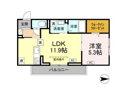 アーバンライフヒロ沖浜(1LDK/1階)の間取り写真