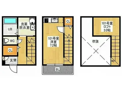DUPLEST 輝(1K/1階)の間取り写真