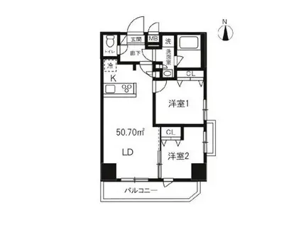 ハーモニーレジデンスグローバルキャピタル(2LDK/7階)の間取り写真