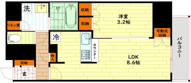 ザ・パークハビオ同心プレイス(1LDK/15階)の間取り写真