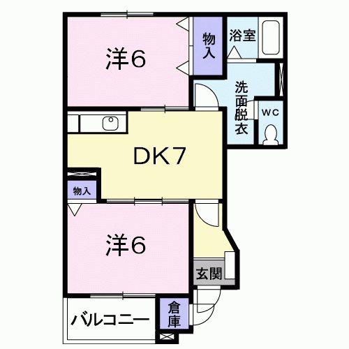 アンソレイエ(2DK/1階)の間取り写真