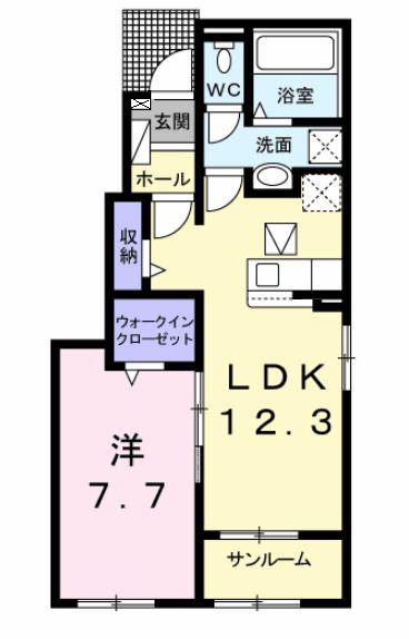 グラスロードII C(1LDK/1階)の間取り写真