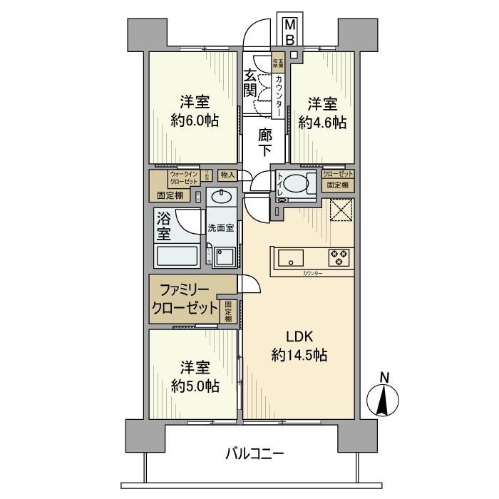 イニシア浦和常盤レジデンス(3LDK/12階)の間取り写真