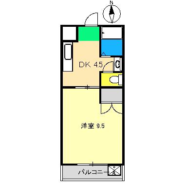 ヴィラまほら(1DK/3階)の間取り写真
