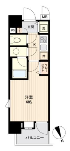 ガーラ・ヴィスタ大井仙台坂(1K/6階)の間取り写真