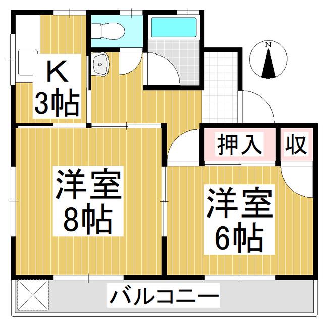 富士ハイツB棟(2K/1階)の間取り写真