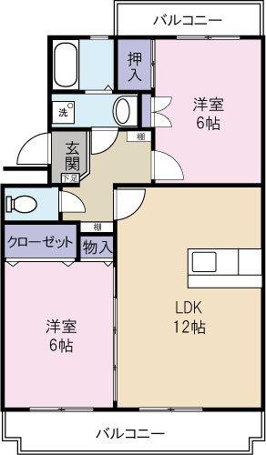 初生パークハイツ(2LDK/4階)の間取り写真
