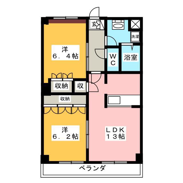 エルピスハイムB棟(2LDK/2階)の間取り写真
