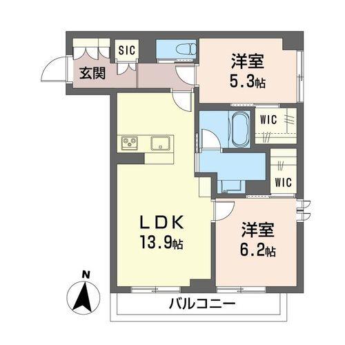 グローリィ・ヒルズ(2LDK/2階)の間取り写真