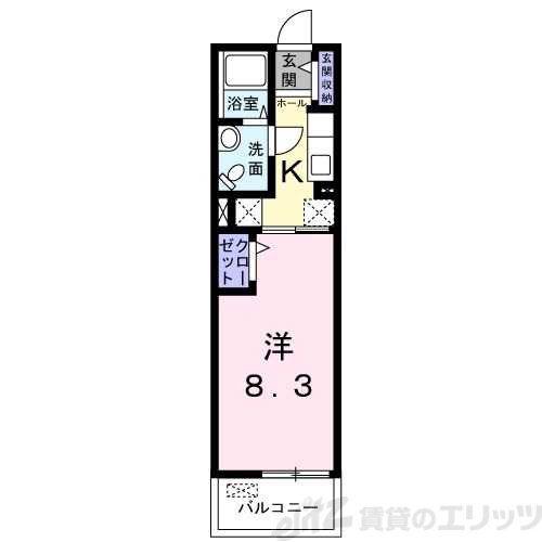 鶴野リバーサイドテラス(1K/3階)の間取り写真