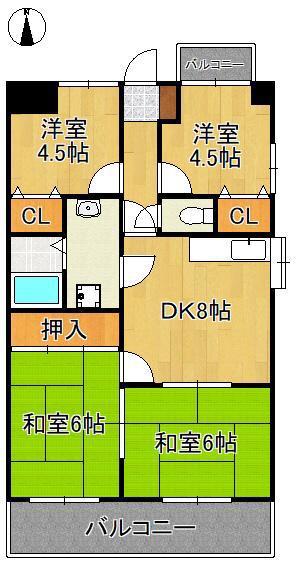リアライズ到津(4DK/2階)の間取り写真
