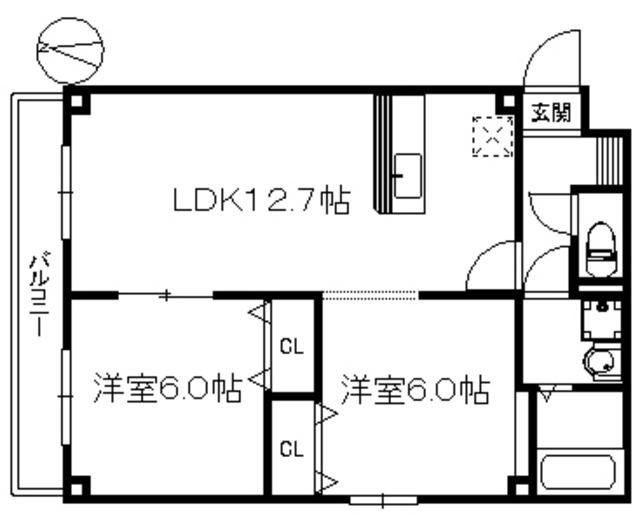 ピュール西の丘(2LDK/2階)の間取り写真