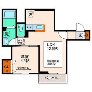 パセオプラシード泉中央(1LDK/2階)の間取り写真